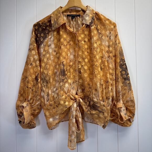 Marc New York Womens Boho Semi-Sheer Polka Dot Night Out Top Size M Gold Holiday - Picture 1 of 7